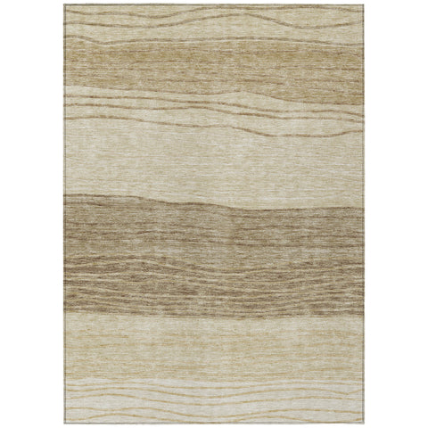 8' X 10' Beige Brown And Taupe Striped Washable Indoor Outdoor Area Rug