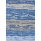 3' X 5' Navy Blue And Gray Striped Washable Indoor Outdoor Area Rug