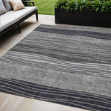 5' X 8' Gray Charcoal And Silver Striped Washable Indoor Outdoor Area Rug