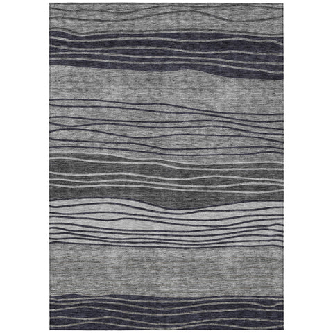 5' X 8' Gray Charcoal And Silver Striped Washable Indoor Outdoor Area Rug