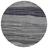 8' Gray Charcoal And Silver Round Striped Washable Indoor Outdoor Area Rug