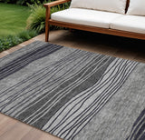 8' X 10' Gray Charcoal And Silver Striped Washable Indoor Outdoor Area Rug
