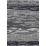 8' X 10' Gray Charcoal And Silver Striped Washable Indoor Outdoor Area Rug