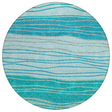 8' Sky Blue Teal Blue And Aqua Round Striped Washable Indoor Outdoor Area Rug