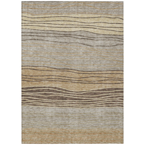 3' X 5' Taupe Brown And Beige Striped Washable Indoor Outdoor Area Rug