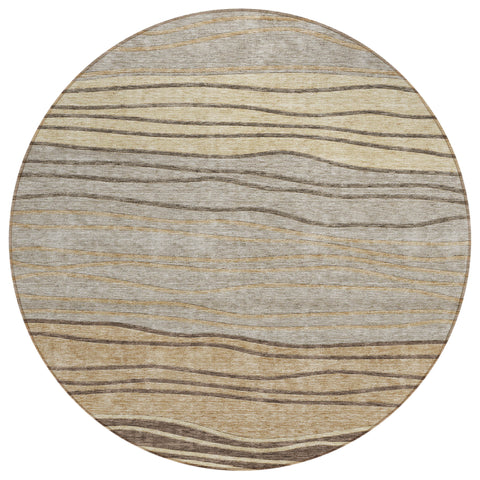 8' Taupe Brown And Beige Round Striped Washable Indoor Outdoor Area Rug