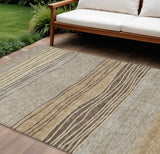 8' X 10' Taupe Brown And Beige Striped Washable Indoor Outdoor Area Rug