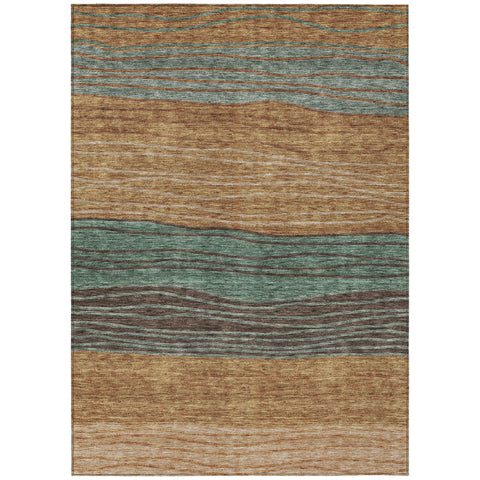 5' X 8' Terra Cotta Copper And Beige Striped Washable Indoor Outdoor Area Rug