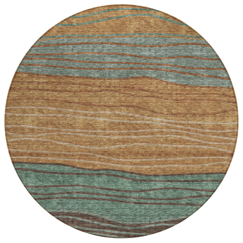 8' Terra Cotta Copper And Beige Round Striped Washable Indoor Outdoor Area Rug