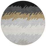 8' Black Charcoal And Silver Round Striped Washable Indoor Outdoor Area Rug