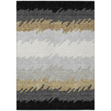 8' X 10' Black Charcoal And Silver Striped Washable Indoor Outdoor Area Rug