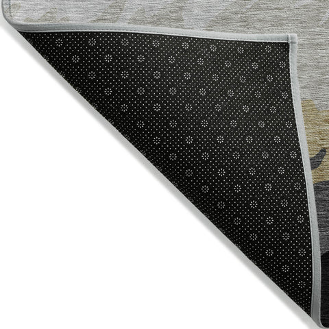 8' X 10' Black Charcoal And Silver Striped Washable Indoor Outdoor Area Rug