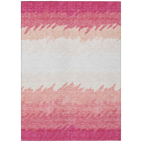 5' X 8' Blush Pink And Ivory Striped Washable Indoor Outdoor Area Rug