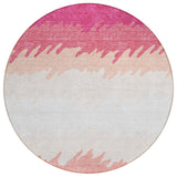 8' Blush Pink And Ivory Round Striped Washable Indoor Outdoor Area Rug