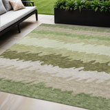 5' X 8' Beige And Olive Green Striped Washable Indoor Outdoor Area Rug