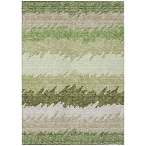 5' X 8' Beige And Olive Green Striped Washable Indoor Outdoor Area Rug