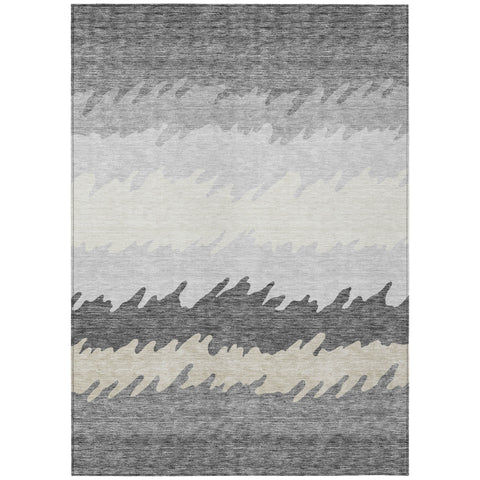 3' X 5' Gray Silver And Charcoal Striped Washable Indoor Outdoor Area Rug