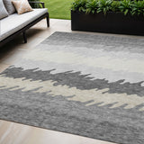 5' X 8' Gray Silver And Charcoal Striped Washable Indoor Outdoor Area Rug