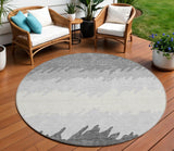 8' Gray Silver And Charcoal Round Striped Washable Indoor Outdoor Area Rug