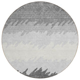 8' Gray Silver And Charcoal Round Striped Washable Indoor Outdoor Area Rug