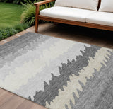 8' X 10' Gray Silver And Charcoal Striped Washable Indoor Outdoor Area Rug