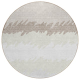 8' Ivory Beige And Taupe Round Striped Washable Indoor Outdoor Area Rug