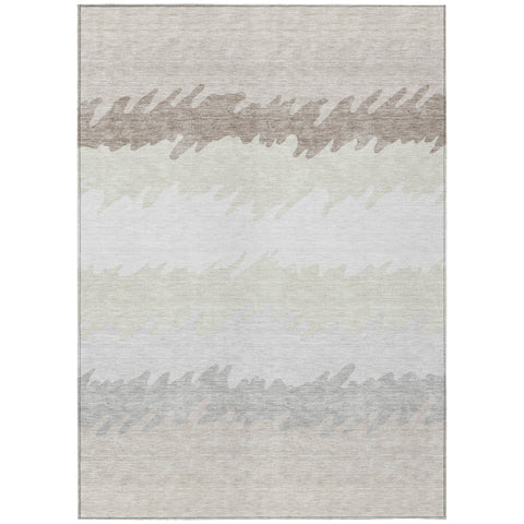 8' X 10' Ivory Beige And Taupe Striped Washable Indoor Outdoor Area Rug