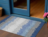 3' X 5' Navy Blue Gray And Silver Striped Washable Indoor Outdoor Area Rug