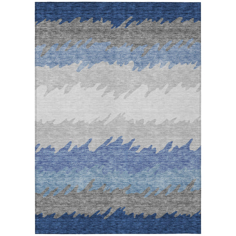 3' X 5' Navy Blue Gray And Silver Striped Washable Indoor Outdoor Area Rug