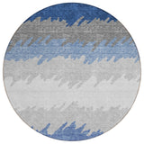 8' Navy Blue Gray And Silver Round Striped Washable Indoor Outdoor Area Rug