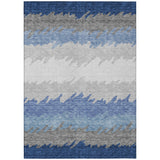 8' X 10' Navy Blue Gray And Silver Striped Washable Indoor Outdoor Area Rug