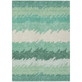 3' X 5' Sage Green And Ivory Striped Washable Indoor Outdoor Area Rug