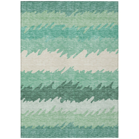 3' X 5' Sage Green And Ivory Striped Washable Indoor Outdoor Area Rug