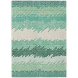 5' X 8' Sage Green And Ivory Striped Washable Indoor Outdoor Area Rug