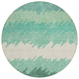 8' Sage Green And Ivory Round Striped Washable Indoor Outdoor Area Rug