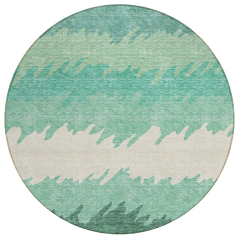 8' Sage Green And Ivory Round Striped Washable Indoor Outdoor Area Rug