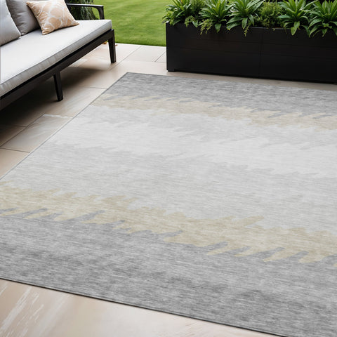 5' X 8' Silver Gray And Beige Striped Washable Indoor Outdoor Area Rug
