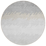 8' Silver Gray And Beige Round Striped Washable Indoor Outdoor Area Rug
