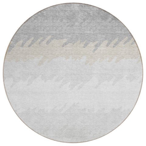 8' Silver Gray And Beige Round Striped Washable Indoor Outdoor Area Rug