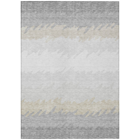 8' X 10' Silver Gray And Beige Striped Washable Indoor Outdoor Area Rug