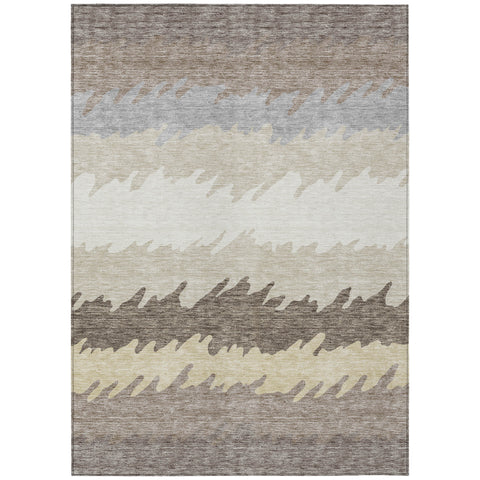 3' X 5' Taupe Brown And Gray Striped Washable Indoor Outdoor Area Rug