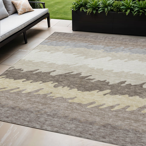 5' X 8' Taupe Brown And Gray Striped Washable Indoor Outdoor Area Rug