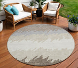 8' Taupe Brown And Gray Round Striped Washable Indoor Outdoor Area Rug