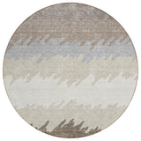 8' Taupe Brown And Gray Round Striped Washable Indoor Outdoor Area Rug
