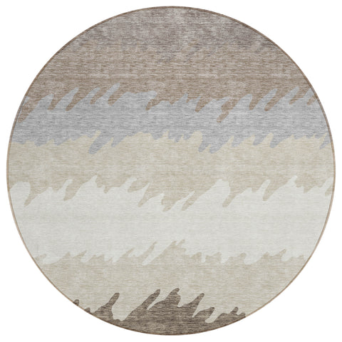 8' Taupe Brown And Gray Round Striped Washable Indoor Outdoor Area Rug
