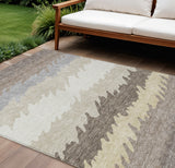 8' X 10' Taupe Brown And Gray Striped Washable Indoor Outdoor Area Rug