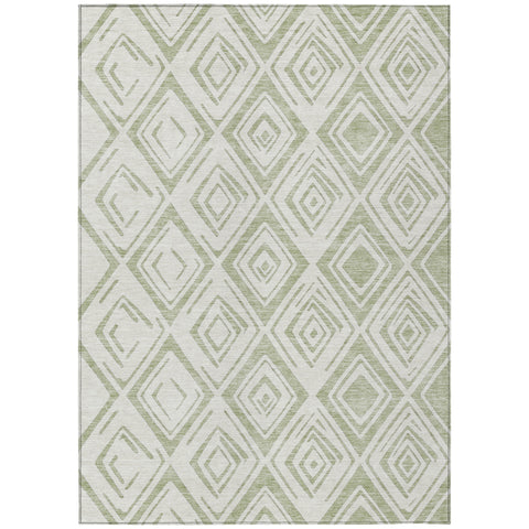 3' X 5' Artichoke Green And Ivory Geometric Washable Indoor Outdoor Area Rug