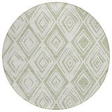 8' Artichoke Green And Ivory Round Geometric Washable Indoor Outdoor Area Rug