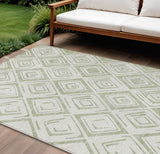 8' X 10' Artichoke Green And Ivory Geometric Washable Indoor Outdoor Area Rug