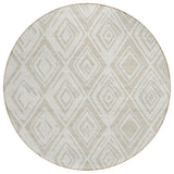 8' Beige And Ivory Round Geometric Washable Indoor Outdoor Area Rug